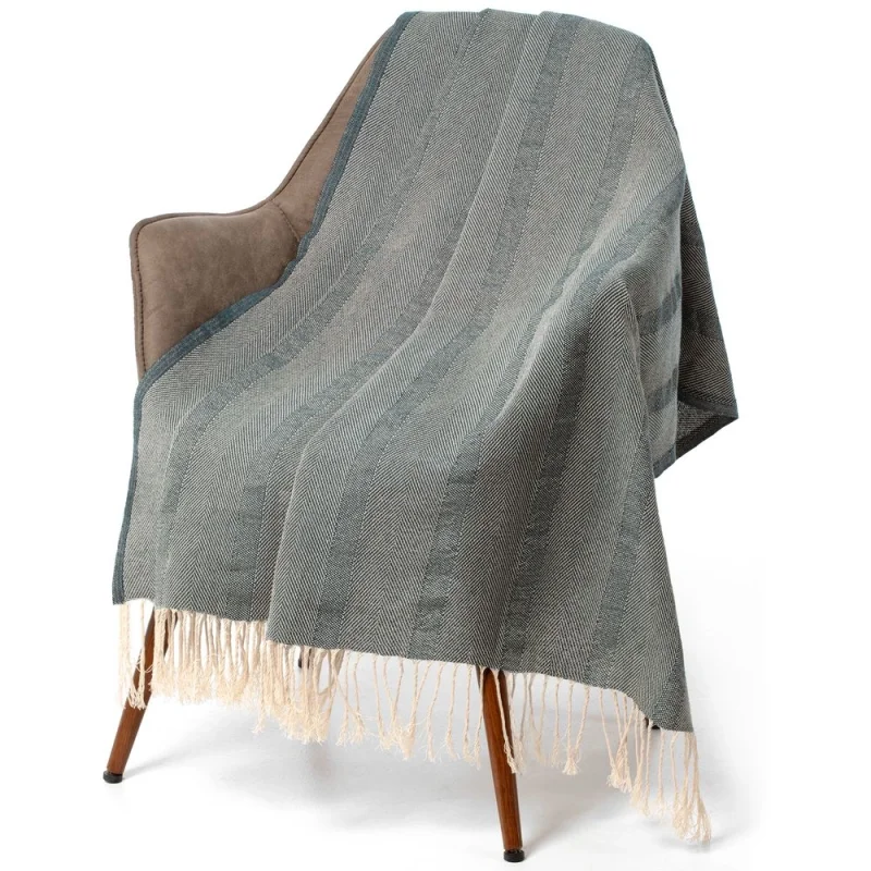 Плед «Сенеж», серо-синий 130x170 см (с кистями)